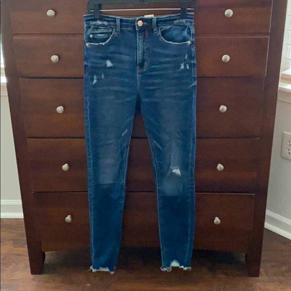 Stradivarius super high waist cropped frayed jeans